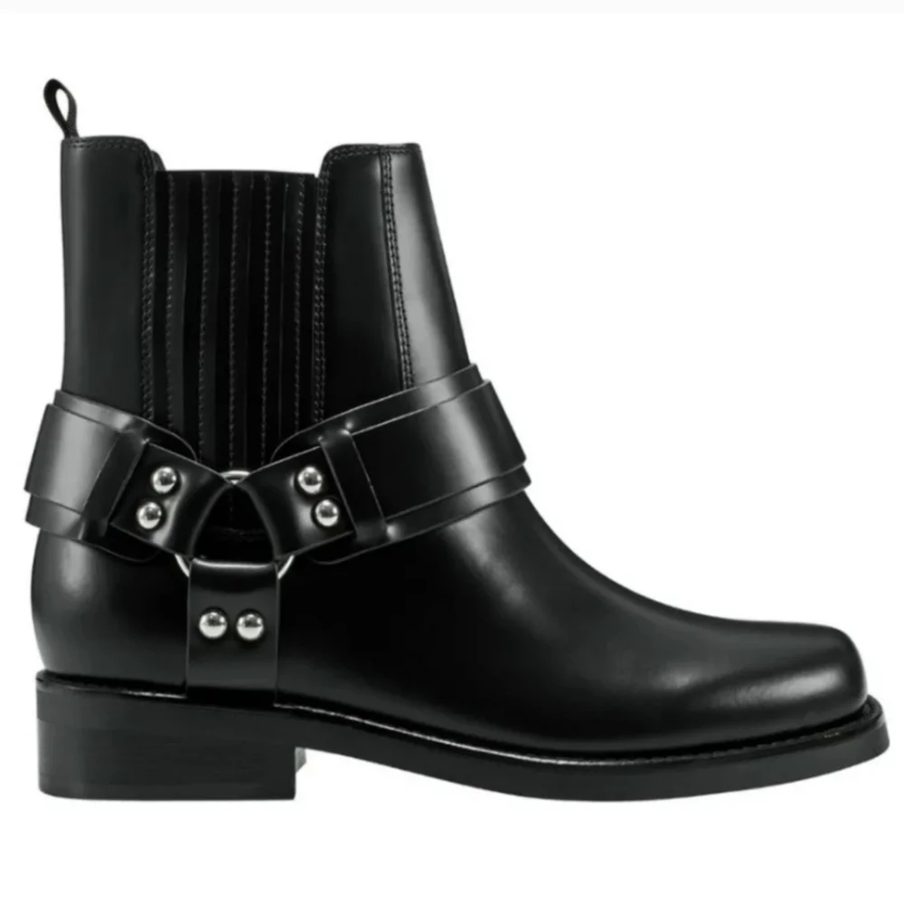 Marc Fisher Mizzi Moto Boots Harness Designer Leather Celebrity #42 - Picture 4 of 13